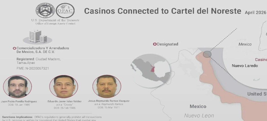 El departamento del Tesoro sanciona a los casinos en Tamaulipas por el lavado de dinero del Cártel del Noreste